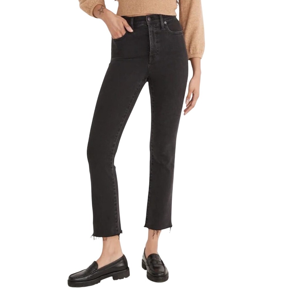 Madewell Cali Demi-Boot High-Rise Jeans Women's 27 Black Raw Hem
